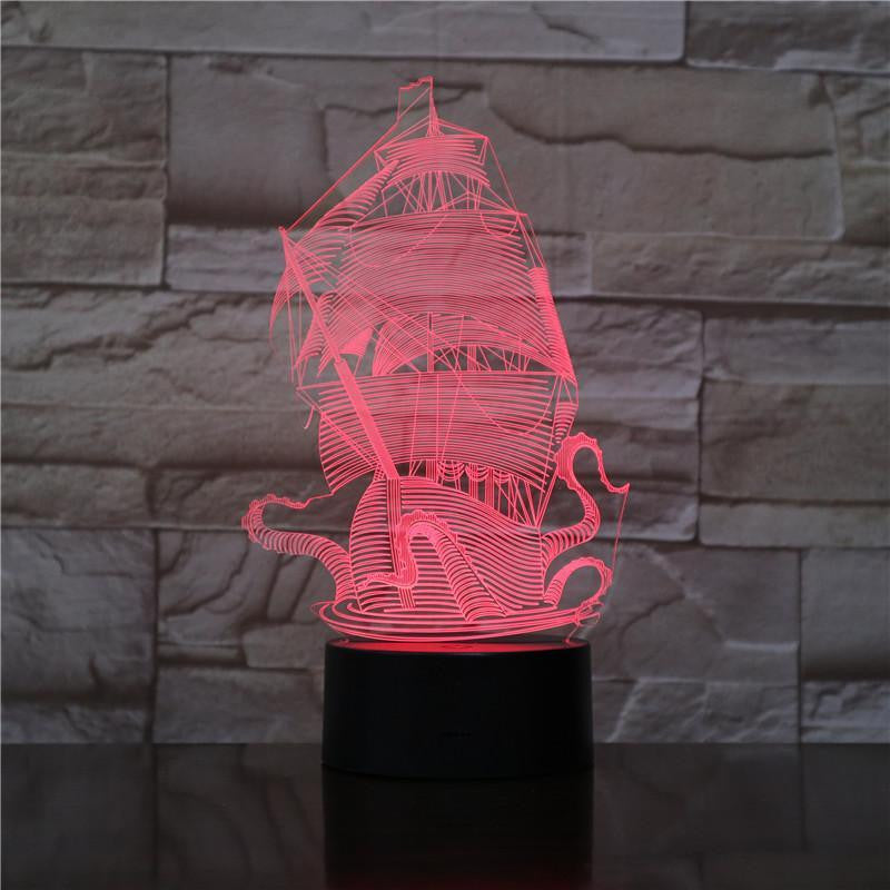 The Kraken - 3D Optical Illusion Lamp Night - carve-craftworks-llc