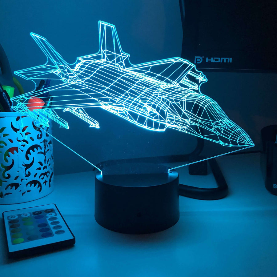 F-35 Lightning II Multi-Role Fighter Jet - 3D Optical Illusion Lamp - carve-craftworks-llc