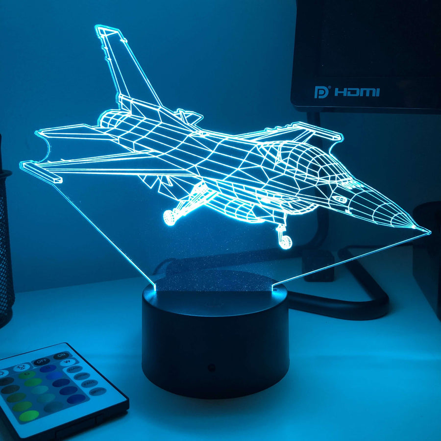 F-16  Fighting Falcon Fighter Jet - 3D Optical Illusion Lamp - carve-craftworks-llc