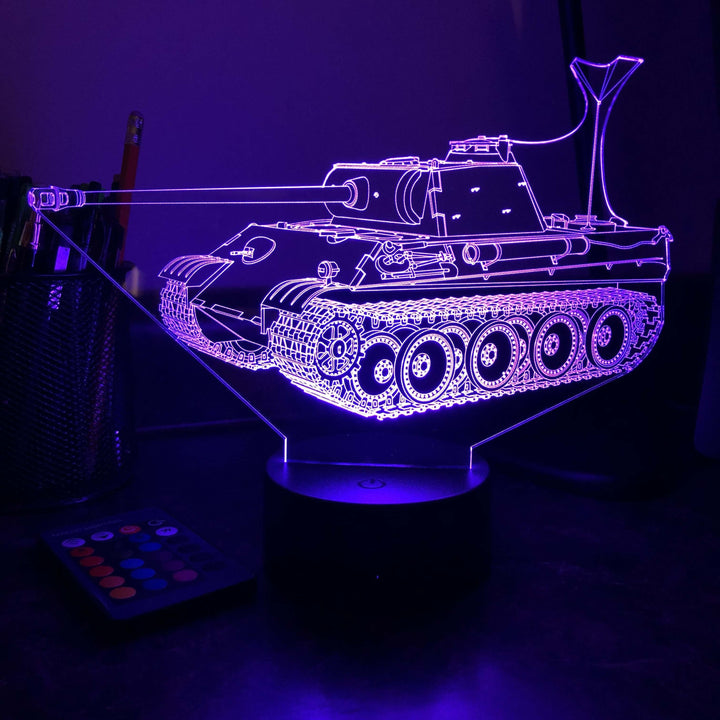 German Panther Tank  - 3D Optical Illusion Lamp - carve-craftworks-llc