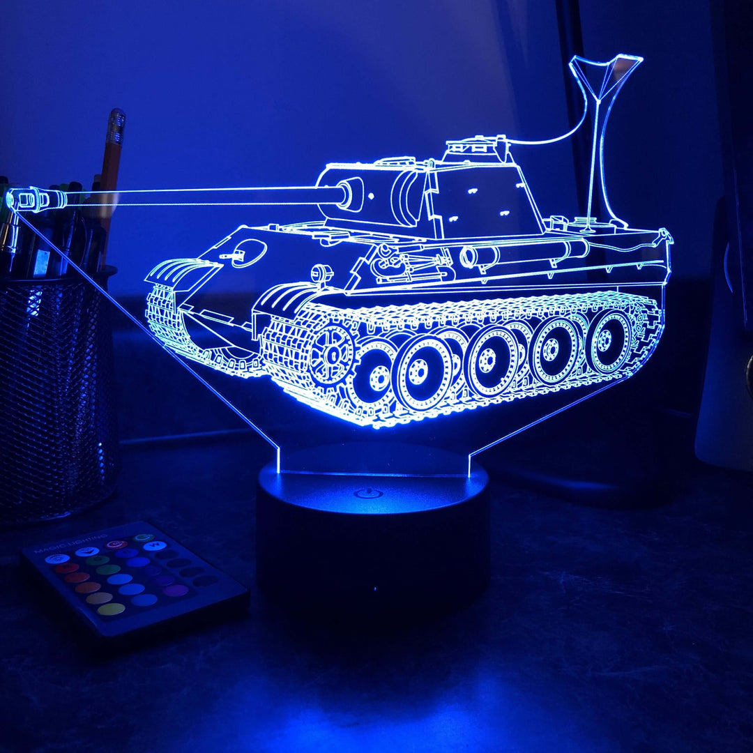 German Panther Tank  - 3D Optical Illusion Lamp - carve-craftworks-llc