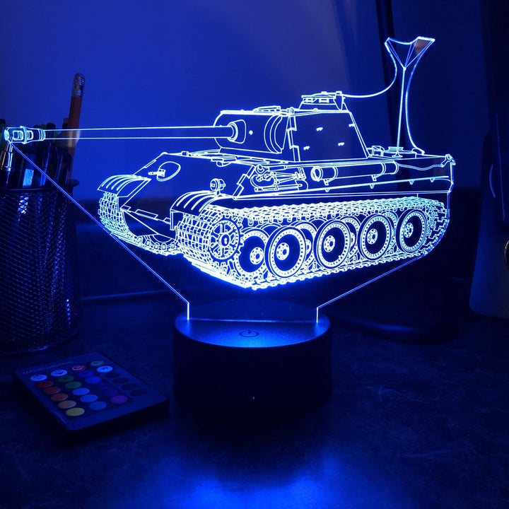 German Panther Tank  - 3D Optical Illusion Lamp - carve-craftworks-llc