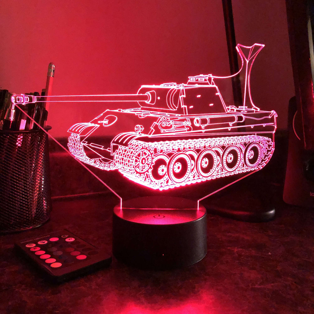 German Panther Tank  - 3D Optical Illusion Lamp - carve-craftworks-llc