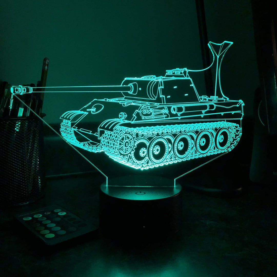 German Panther Tank  - 3D Optical Illusion Lamp - carve-craftworks-llc