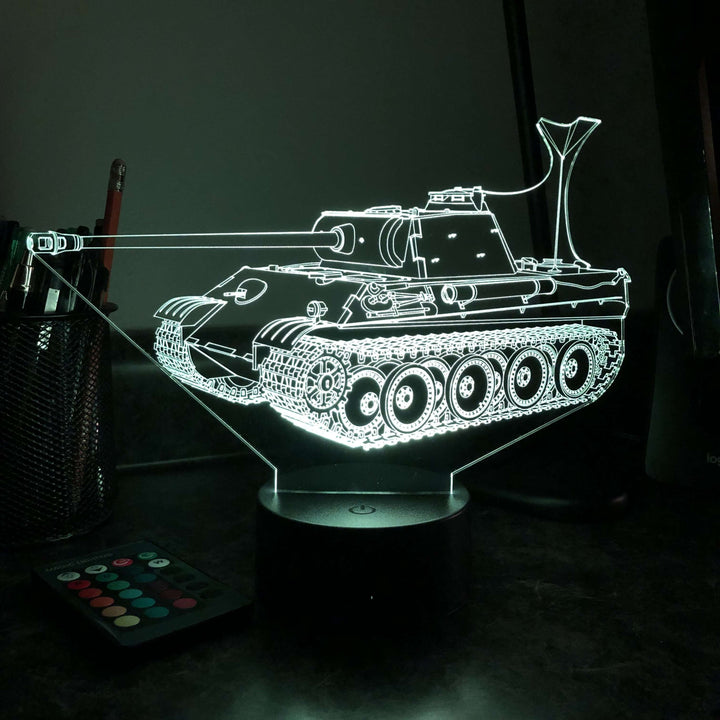 German Panther Tank  - 3D Optical Illusion Lamp - carve-craftworks-llc