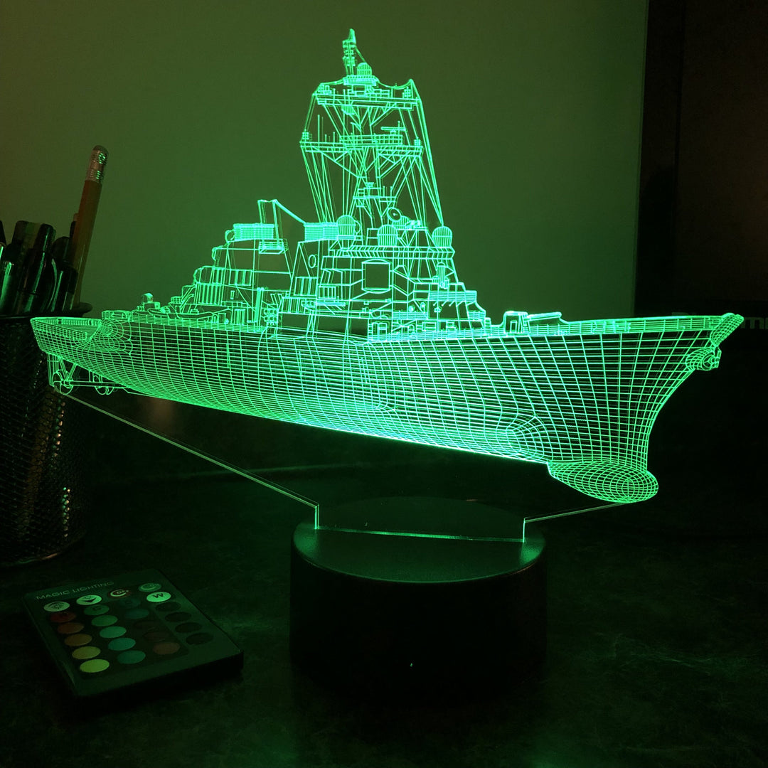 USN Guided Missile Destroyer - 3D Optical Illusion Lamp - carve-craftworks-llc