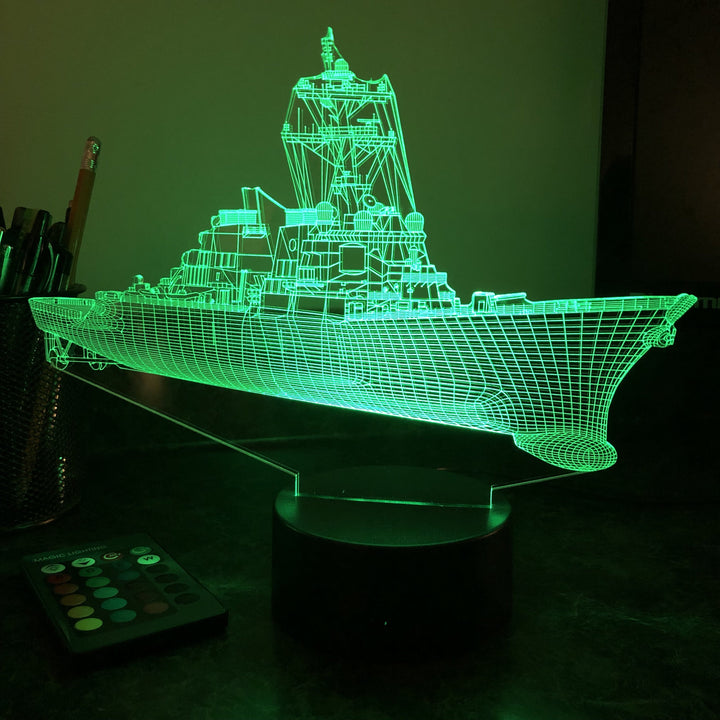 USN Guided Missile Destroyer - 3D Optical Illusion Lamp - carve-craftworks-llc