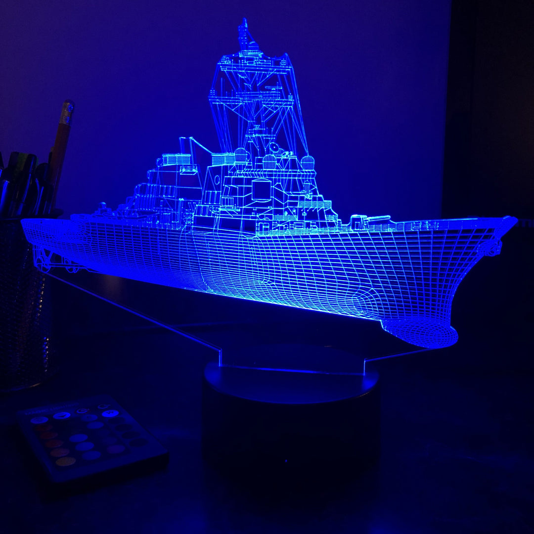 USN Guided Missile Destroyer - 3D Optical Illusion Lamp - carve-craftworks-llc