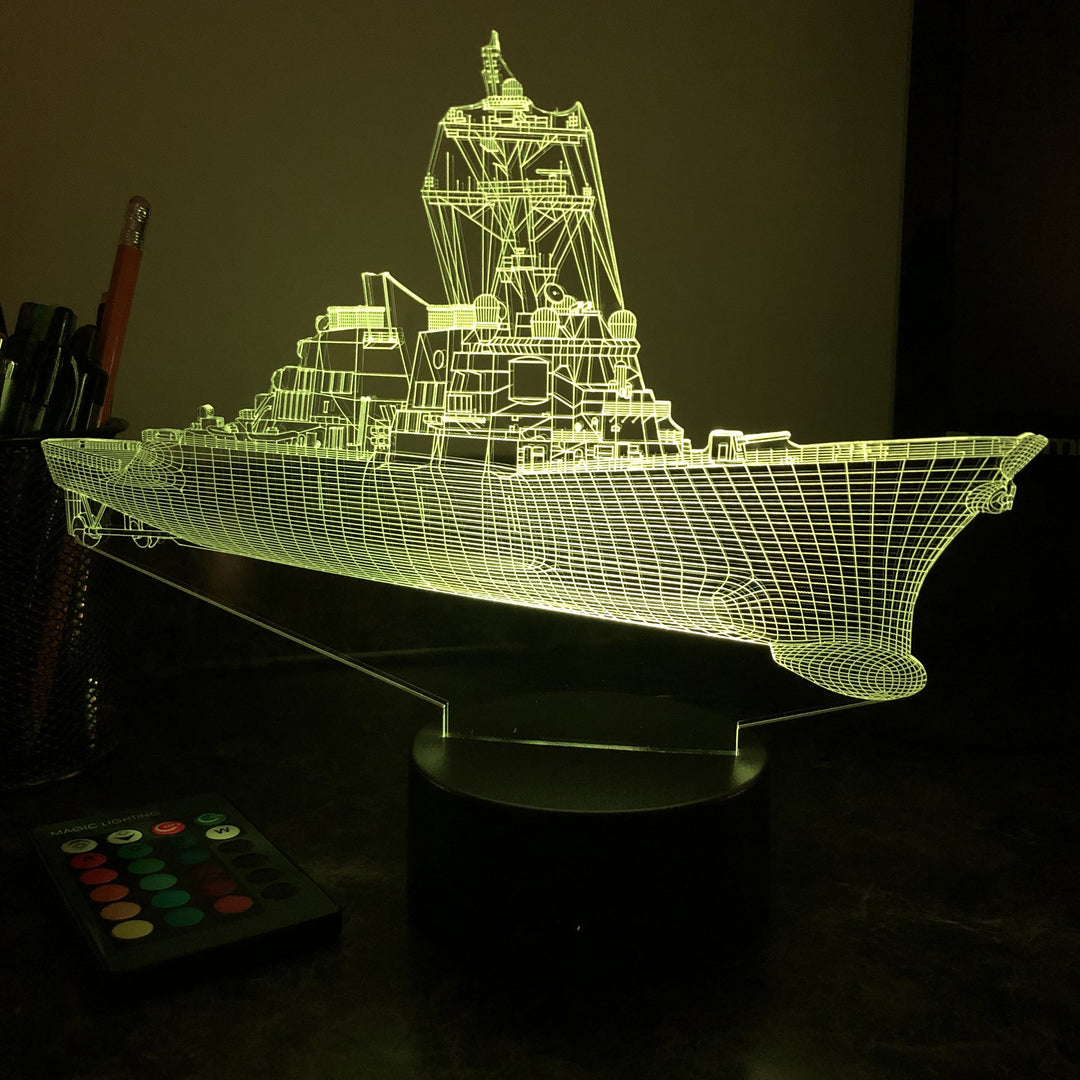 USN Guided Missile Destroyer - 3D Optical Illusion Lamp - carve-craftworks-llc
