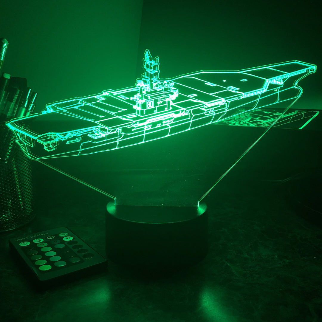 USN Aircraft Carrier - 3D Optical Illusion Lamp - carve-craftworks-llc