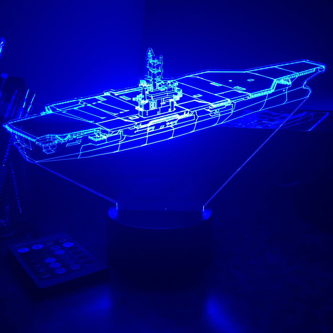 USN Aircraft Carrier - 3D Optical Illusion Lamp - carve-craftworks-llc