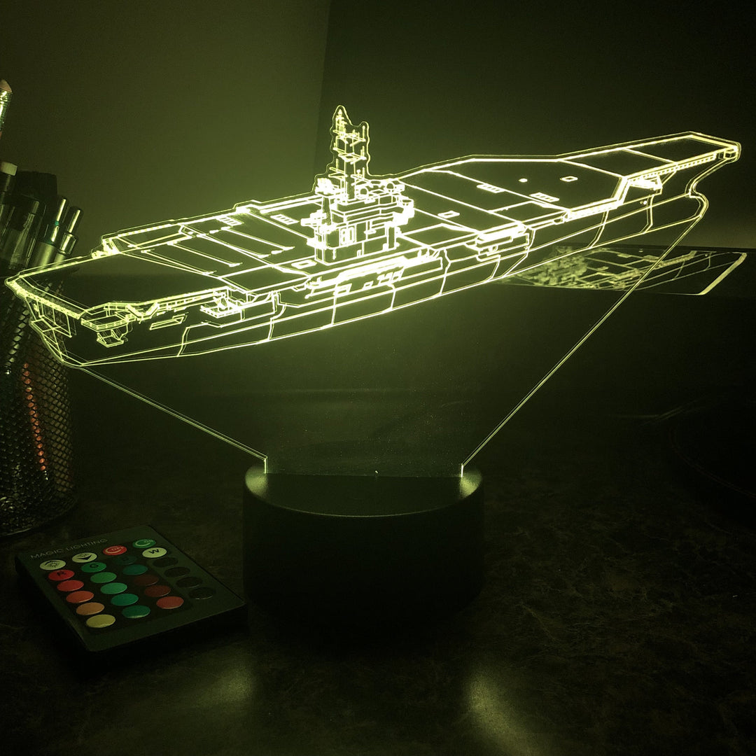 USN Aircraft Carrier - 3D Optical Illusion Lamp - carve-craftworks-llc