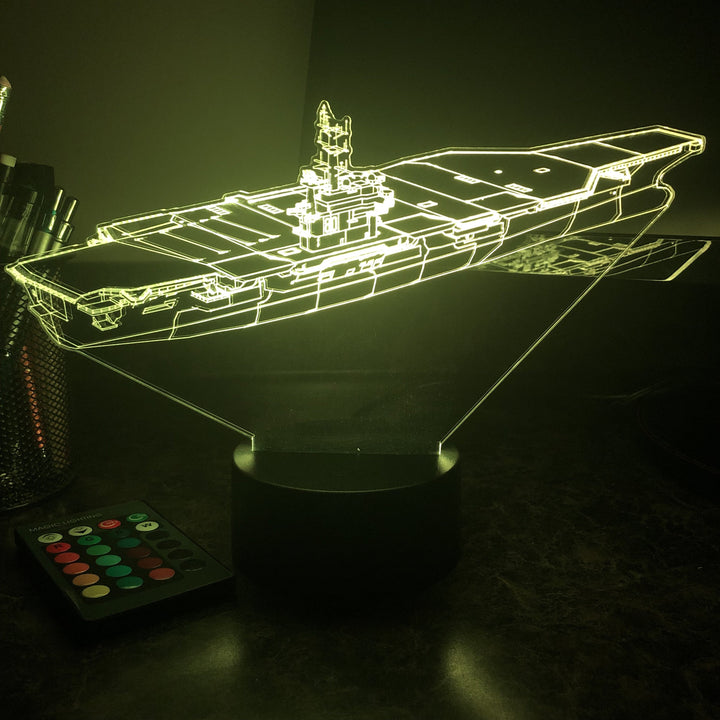 USN Aircraft Carrier - 3D Optical Illusion Lamp - carve-craftworks-llc