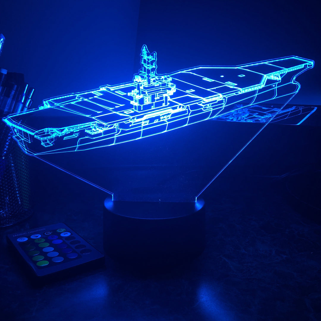 USN Aircraft Carrier - 3D Optical Illusion Lamp - carve-craftworks-llc