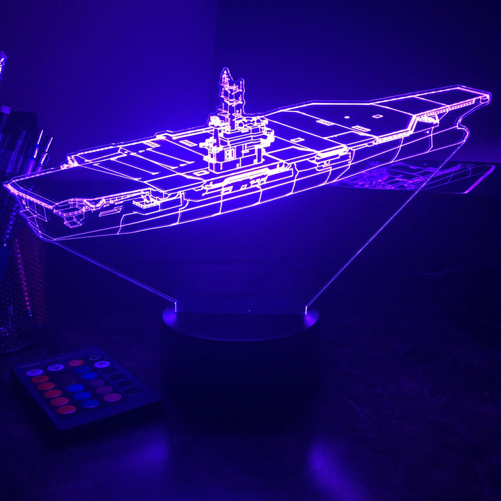 USN Aircraft Carrier - 3D Optical Illusion Lamp - carve-craftworks-llc