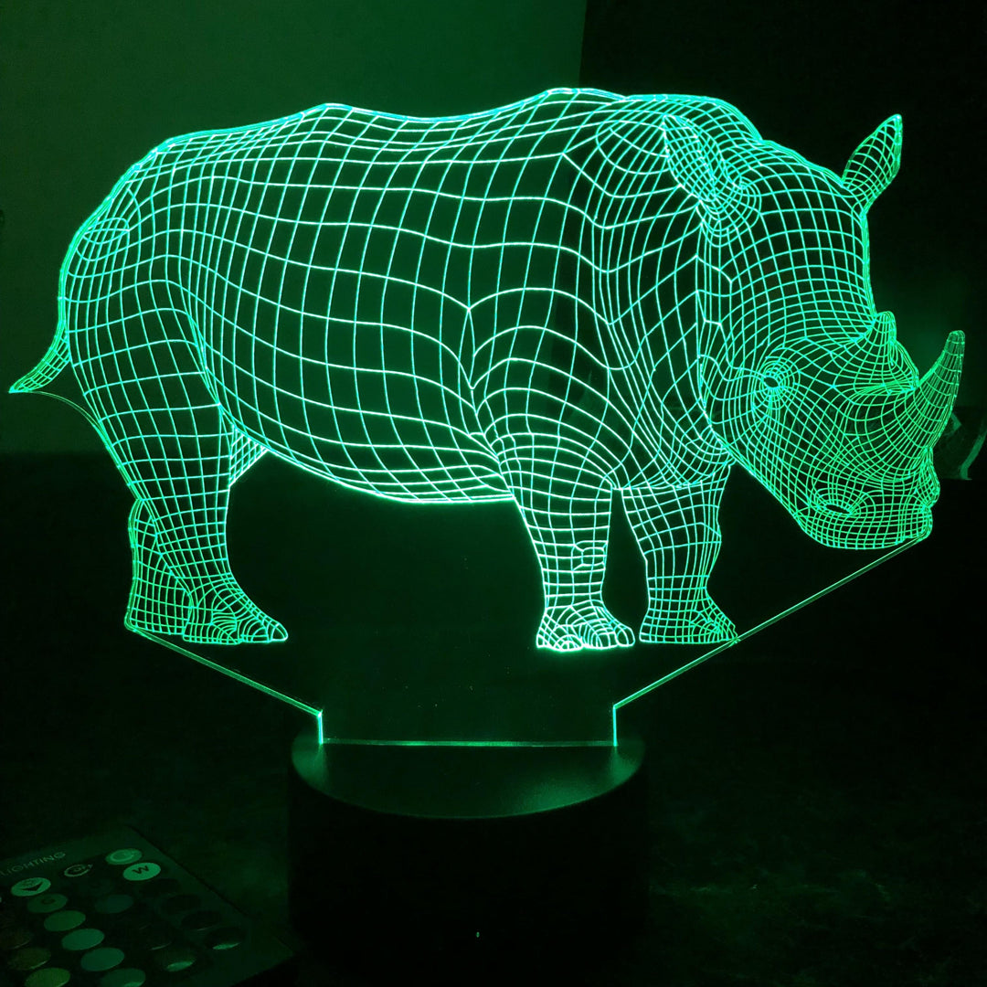 Rhinoceros - Animal - 3D Optical Illusion Lamp - carve-craftworks-llc