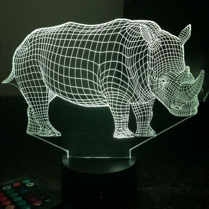 Rhinoceros - Animal - 3D Optical Illusion Lamp - carve-craftworks-llc