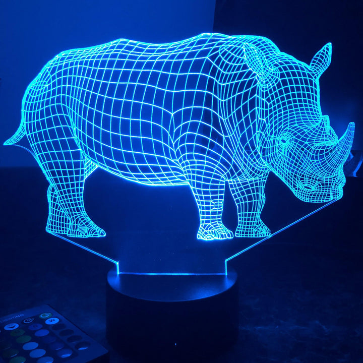 Rhinoceros - Animal - 3D Optical Illusion Lamp - carve-craftworks-llc