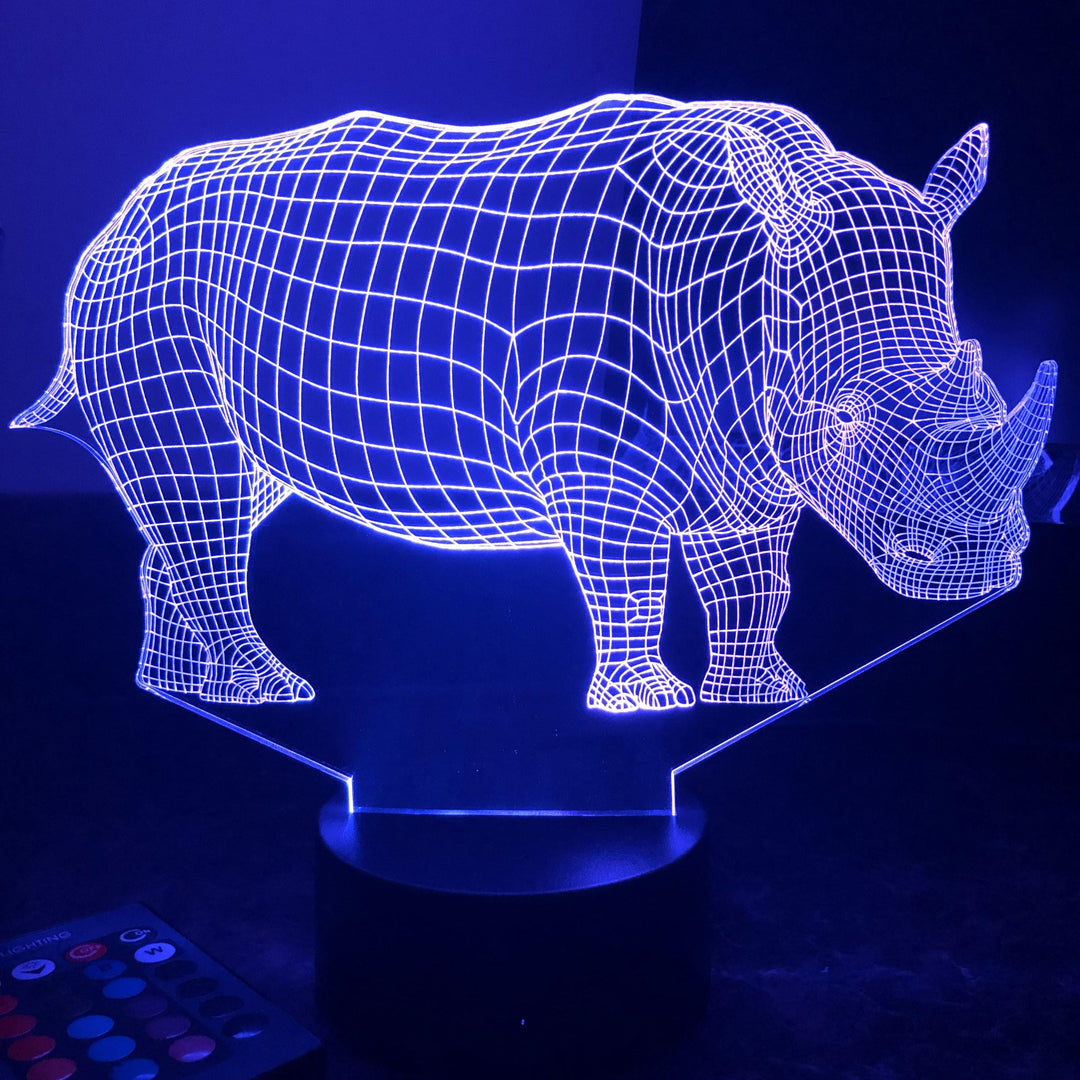 Rhinoceros - Animal - 3D Optical Illusion Lamp - carve-craftworks-llc
