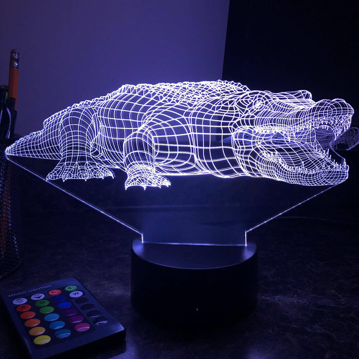 Alligator - Animal - 3D Optical Illusion Lamp - carve-craftworks-llc