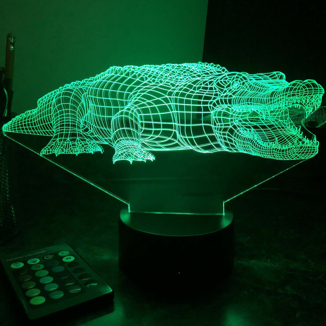 Alligator - Animal - 3D Optical Illusion Lamp - carve-craftworks-llc