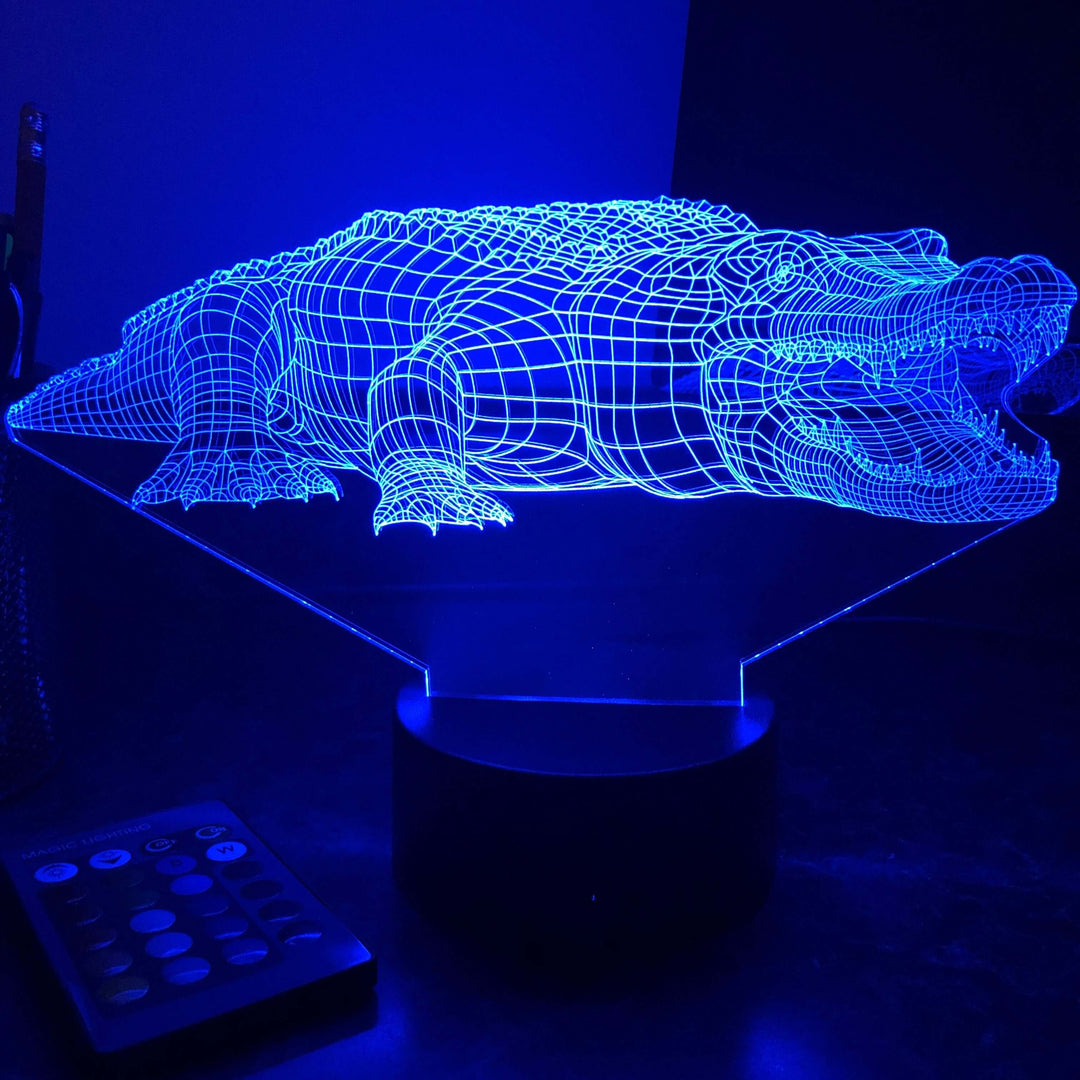 Alligator - Animal - 3D Optical Illusion Lamp - carve-craftworks-llc