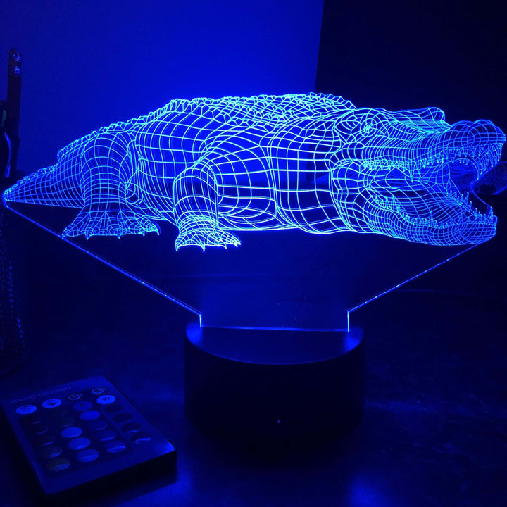 Alligator - Animal - 3D Optical Illusion Lamp - carve-craftworks-llc