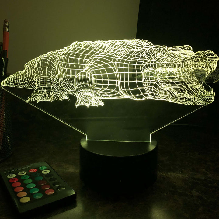 Alligator - Animal - 3D Optical Illusion Lamp - carve-craftworks-llc