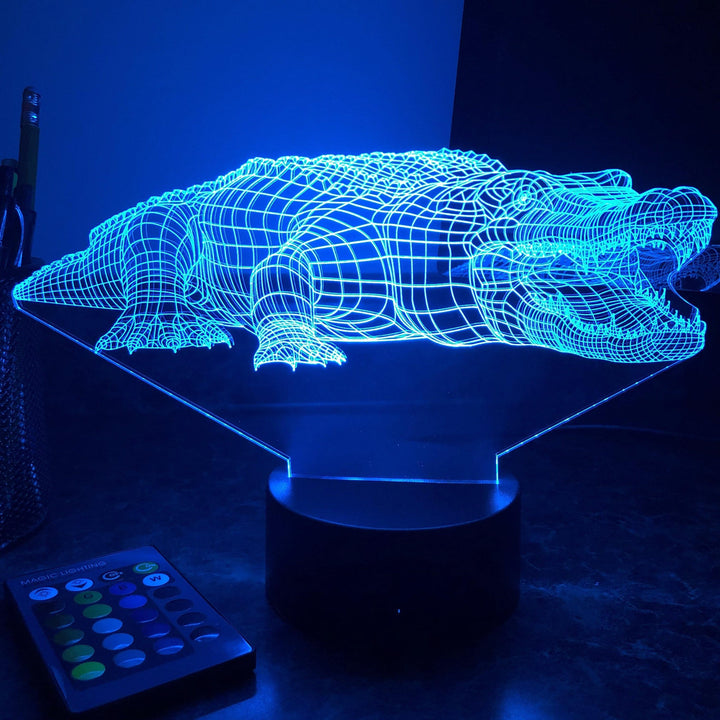 Alligator - Animal - 3D Optical Illusion Lamp - carve-craftworks-llc