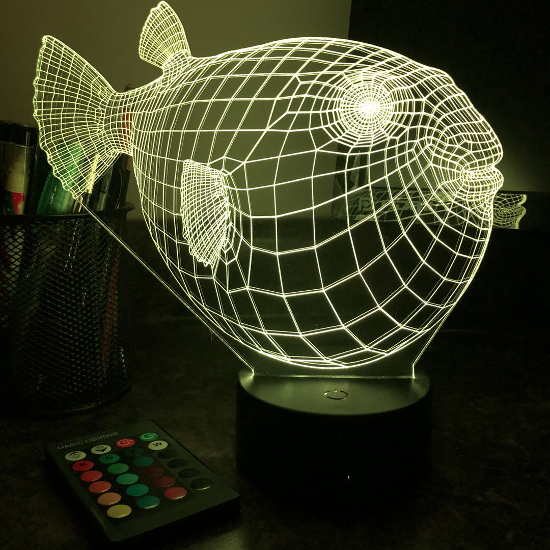 Puffer Fish - Animal - 3D Optical Illusion Lamp - carve-craftworks-llc
