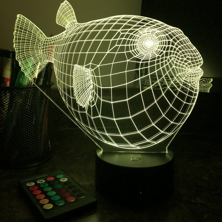Puffer Fish - Animal - 3D Optical Illusion Lamp - carve-craftworks-llc