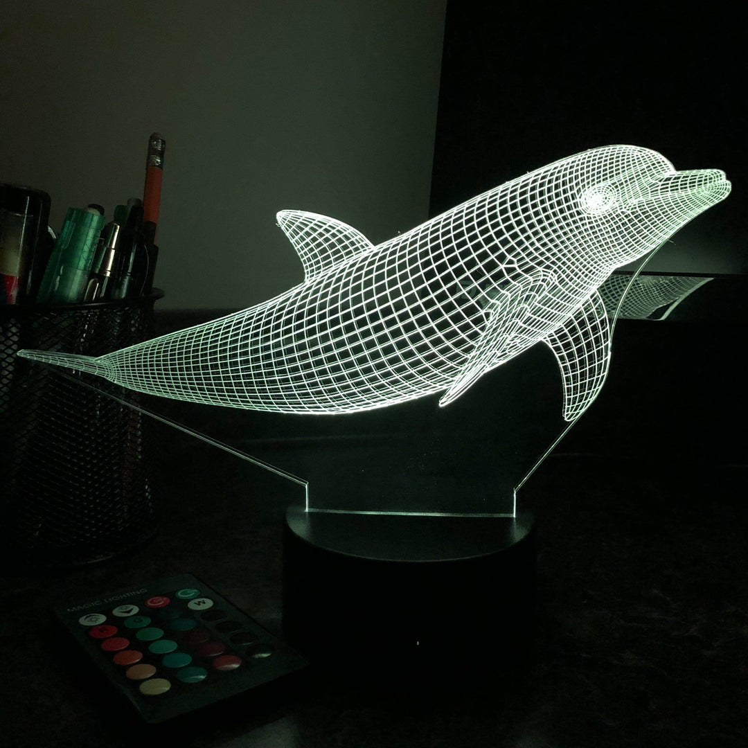 Dolphin - Animal - 3D Optical Illusion Lamp - carve-craftworks-llc