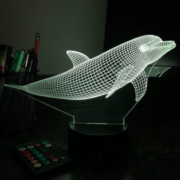 Dolphin - Animal - 3D Optical Illusion Lamp - carve-craftworks-llc