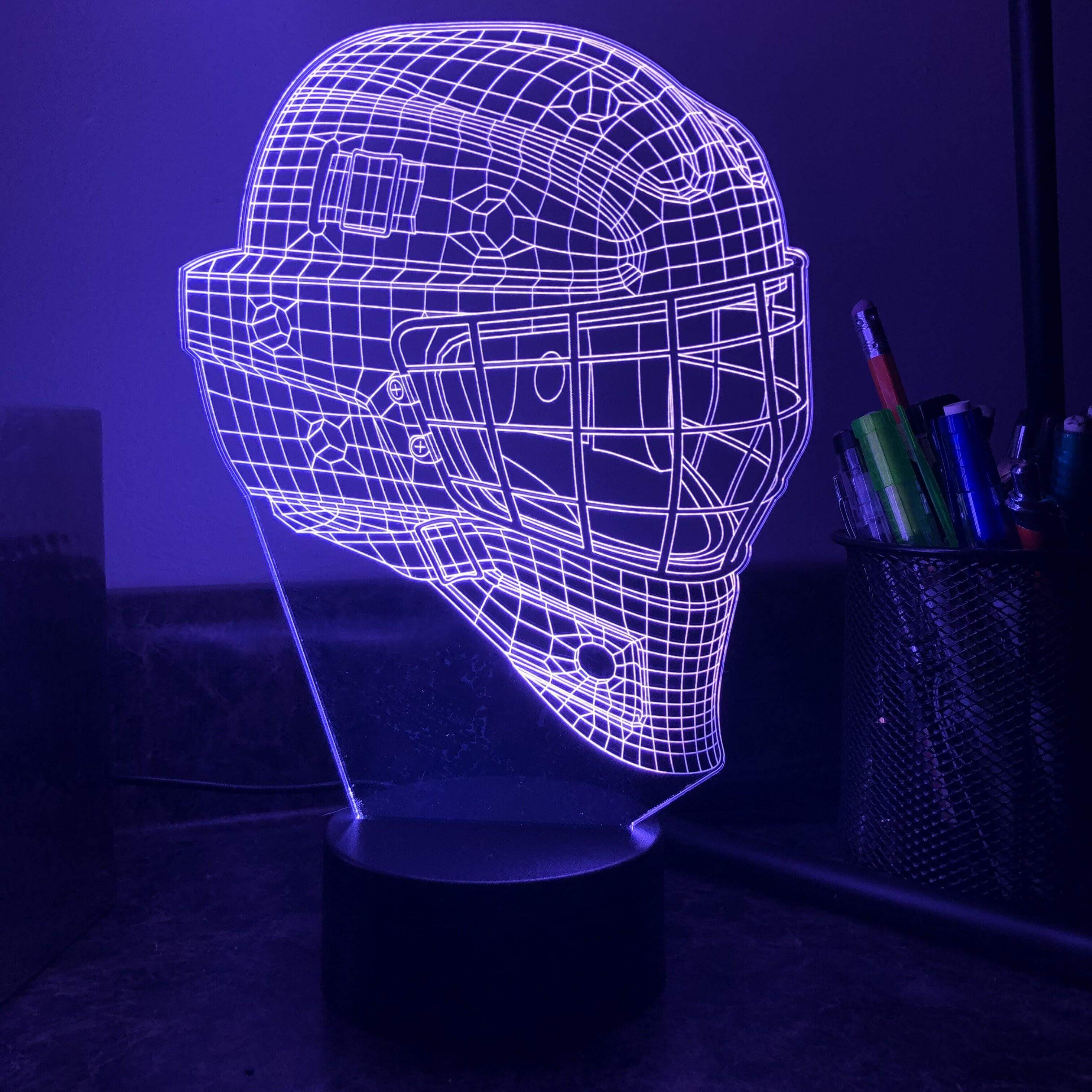 Carve Craftworks LLC Hockey Goalie Mask 3D Optical Lamp Night Light Without Remote Yes I Want Text Engraving