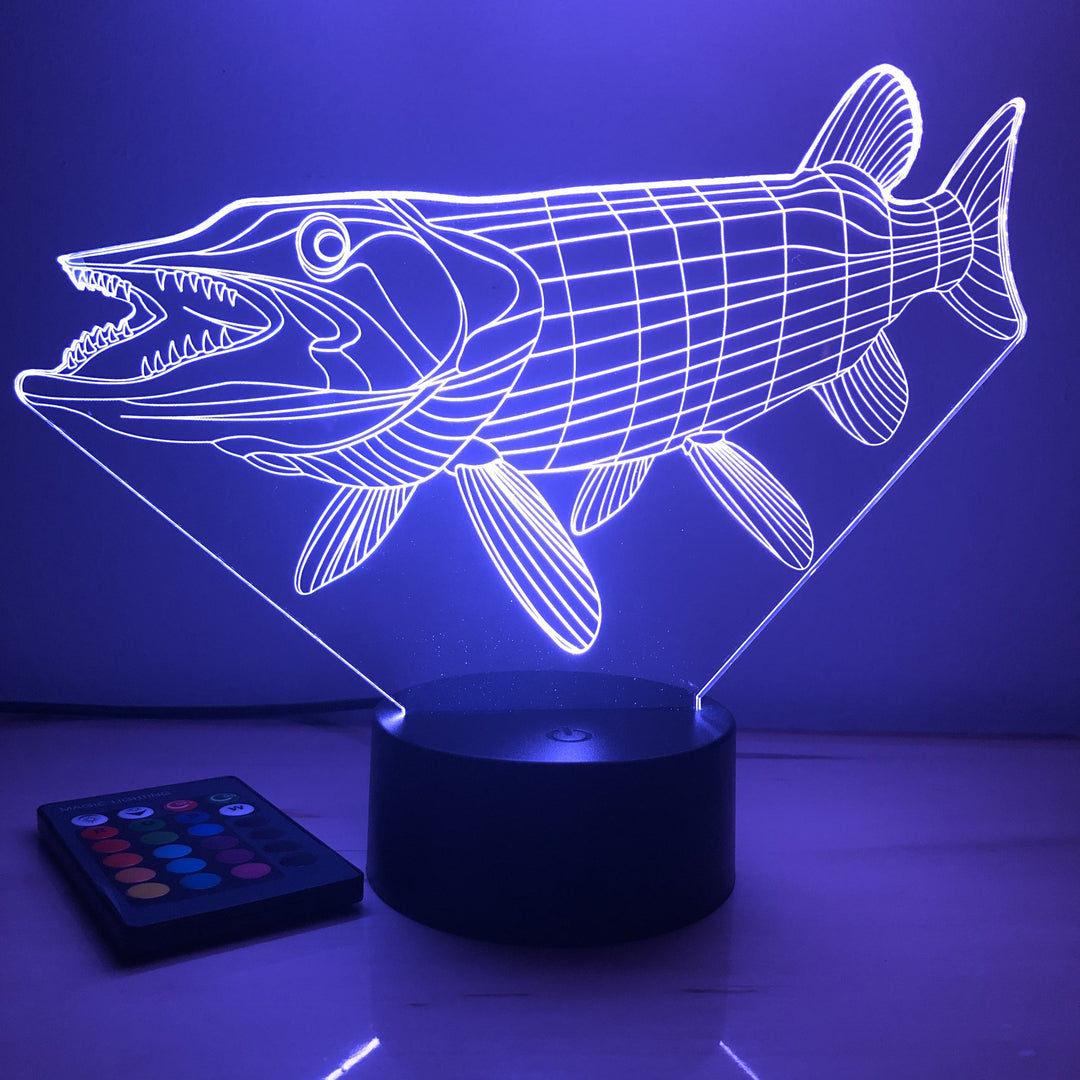 Musky Fish - Animal - 3D Optical Illusion Lamp - carve-craftworks-llc