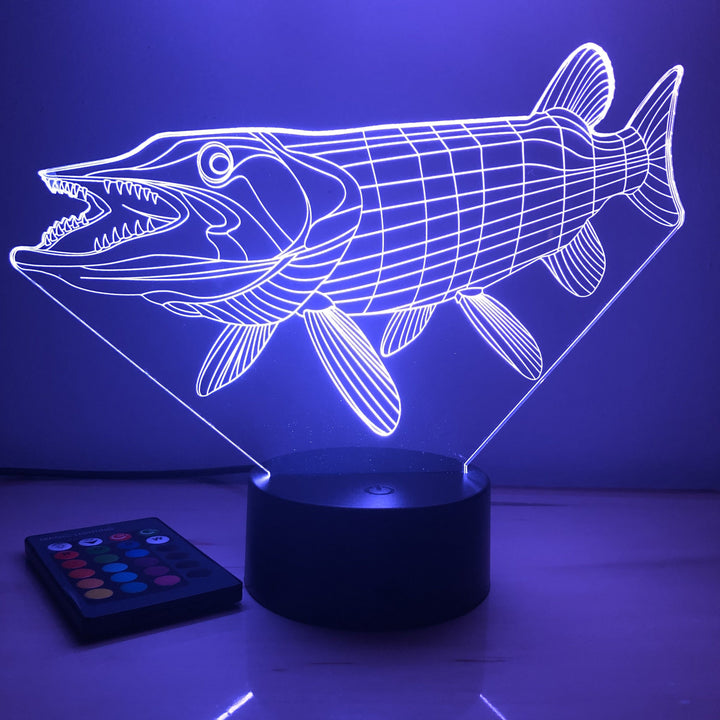 Musky Fish - Animal - 3D Optical Illusion Lamp - carve-craftworks-llc