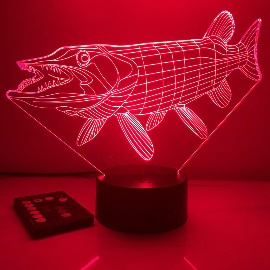 Musky Fish - Animal - 3D Optical Illusion Lamp - carve-craftworks-llc