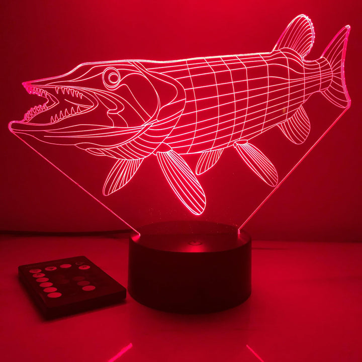 Musky Fish - Animal - 3D Optical Illusion Lamp - carve-craftworks-llc