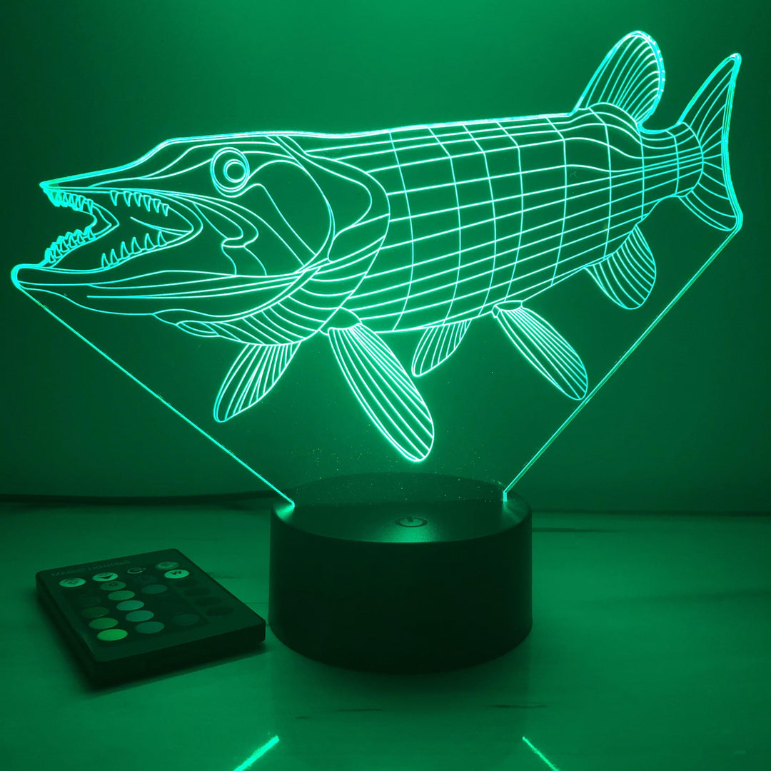 Musky Fish - Animal - 3D Optical Illusion Lamp - carve-craftworks-llc
