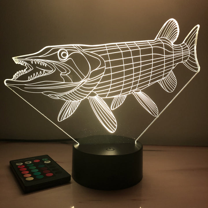 Musky Fish - Animal - 3D Optical Illusion Lamp - carve-craftworks-llc