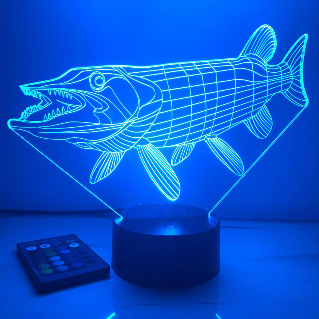 Musky Fish - Animal - 3D Optical Illusion Lamp - carve-craftworks-llc
