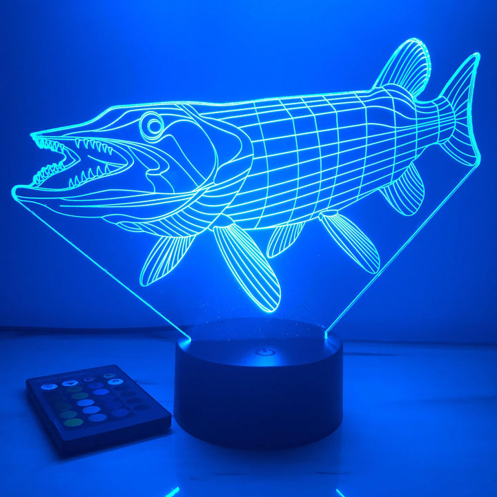 Musky Fish - Animal - 3D Optical Illusion Lamp - carve-craftworks-llc