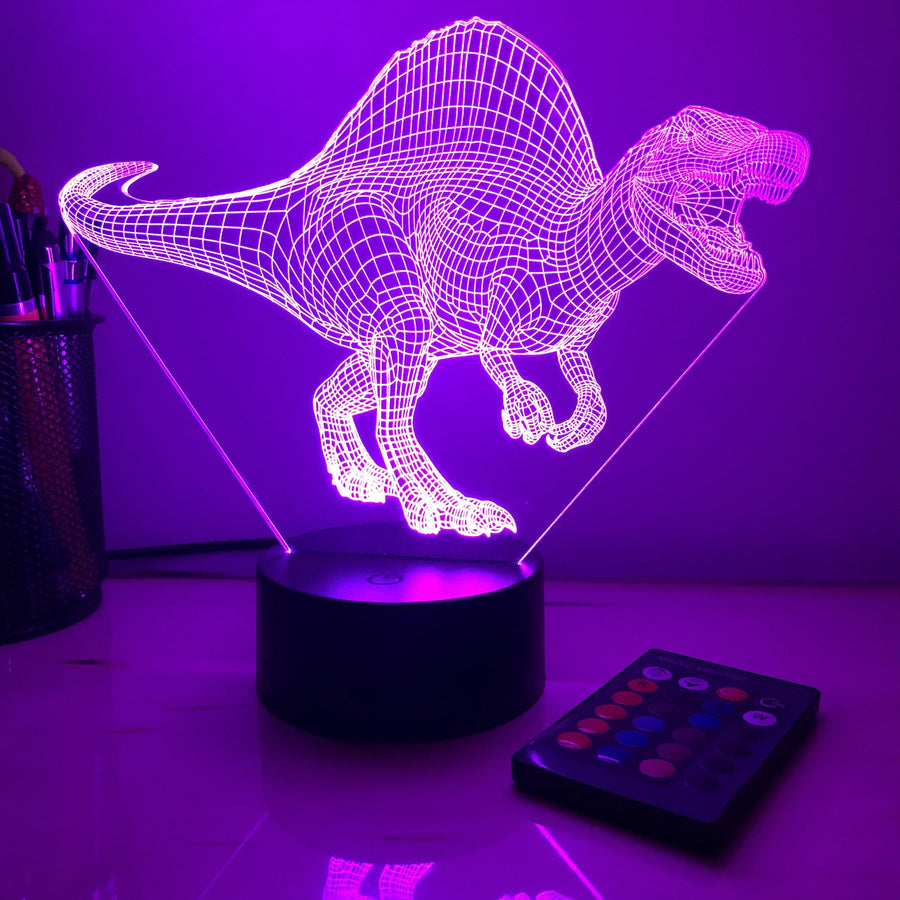 Spinosaurus Dinosaur - 3D Optical Illusion Lamp - carve-craftworks-llc