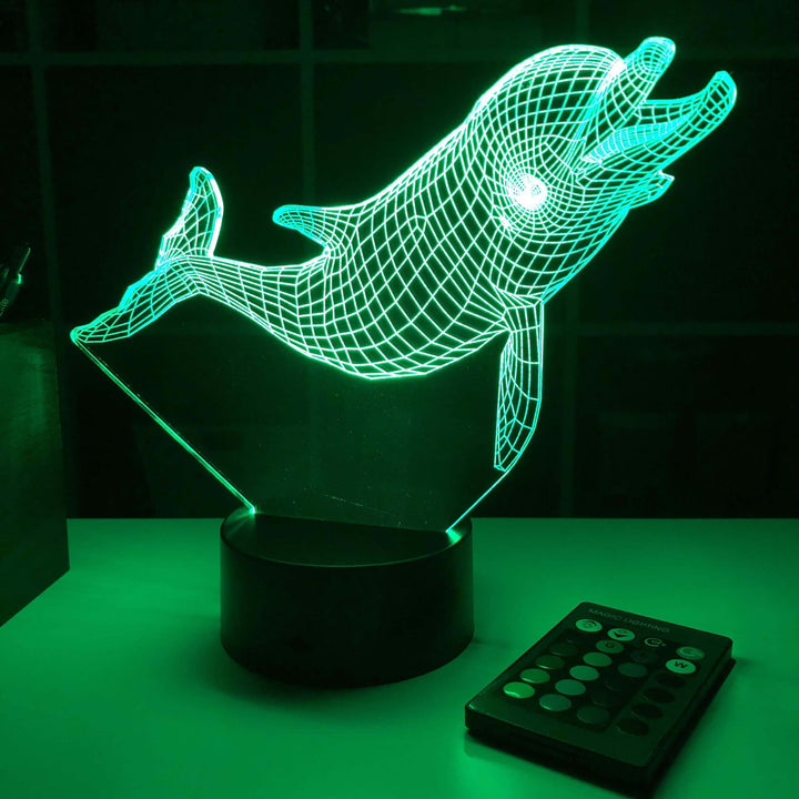 Dolphin (2) - Animal - 3D Optical Illusion Lamp - carve-craftworks-llc