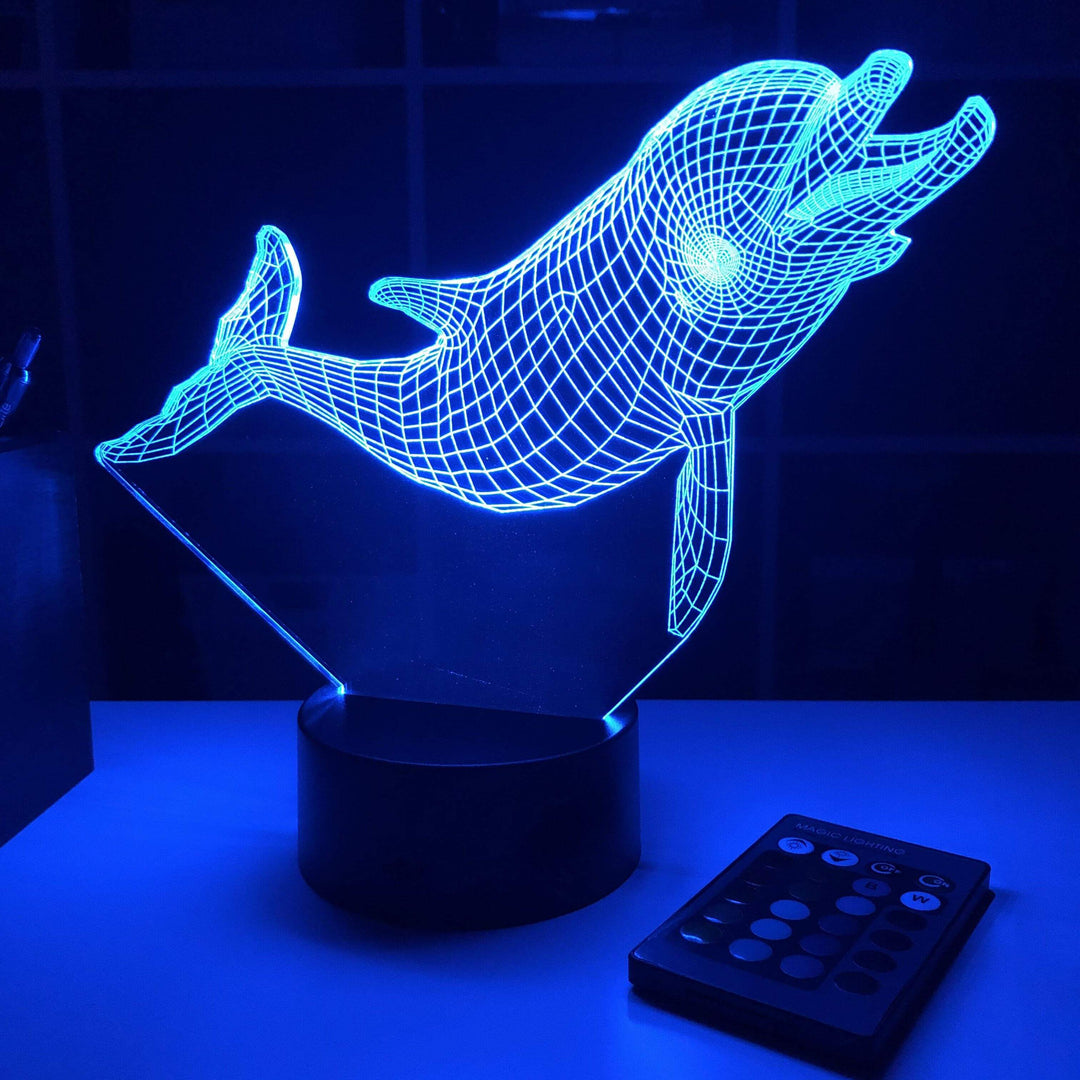 Dolphin (2) - Animal - 3D Optical Illusion Lamp - carve-craftworks-llc