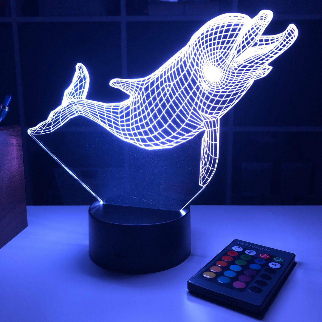 Dolphin (2) - Animal - 3D Optical Illusion Lamp - carve-craftworks-llc