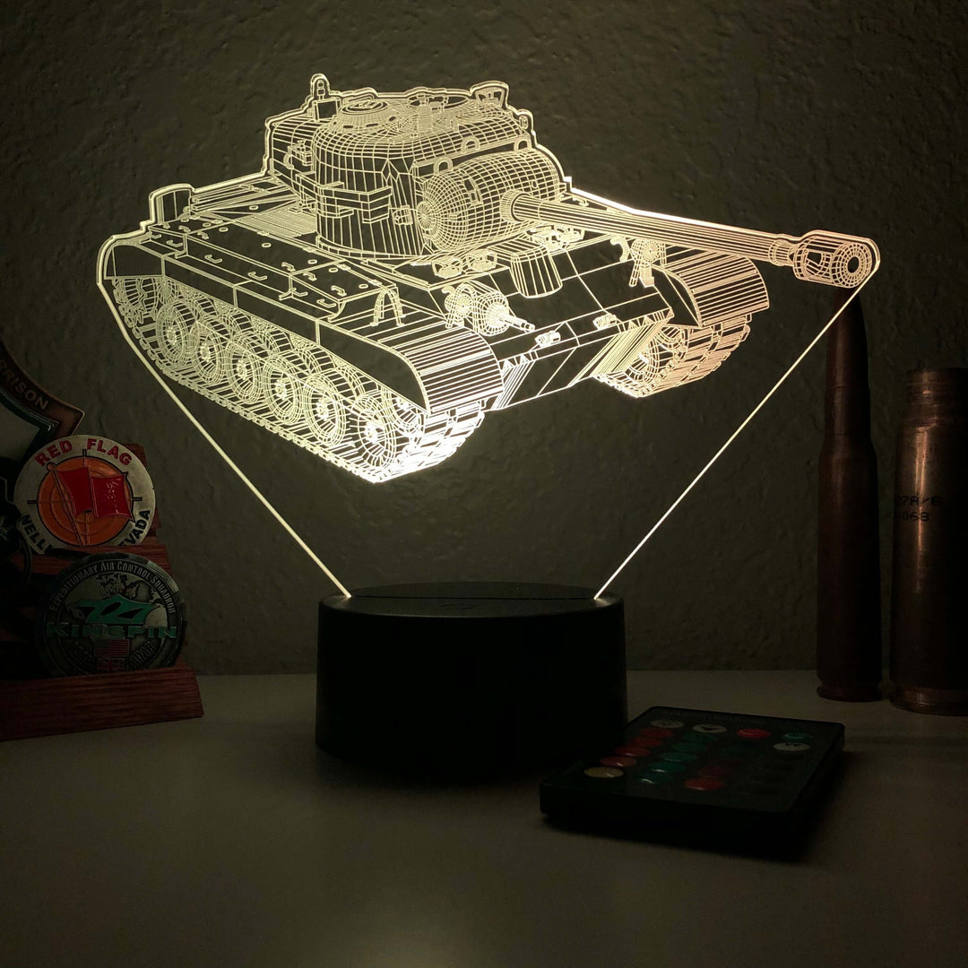 M26 Pershing Tank- 3D Optical Illusion Lamp - carve-craftworks-llc