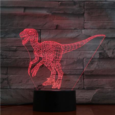 Velociraptor Dinosaur - 3D Optical Illusion Lamp - carve-craftworks-llc