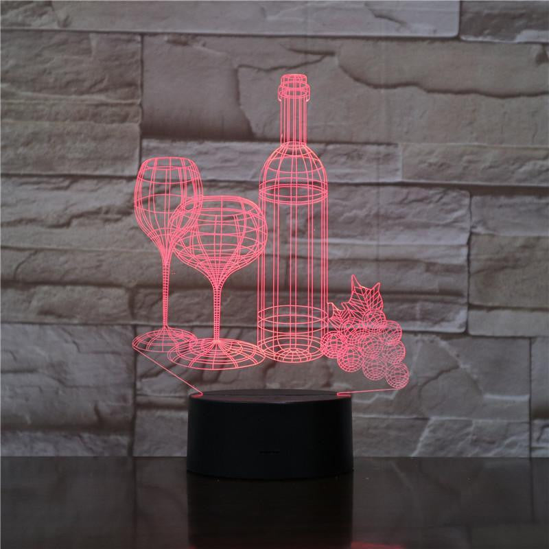 Wine Bottle and Glasses  - 3D Optical Illusion Lamp - carve-craftworks-llc