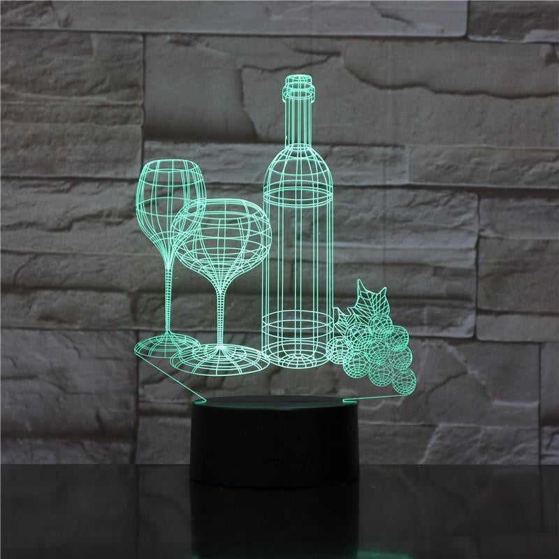 Wine Bottle and Glasses  - 3D Optical Illusion Lamp - carve-craftworks-llc